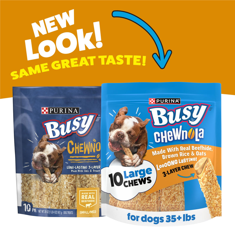 Purina Busy Chewnola outer-layer texture provides satisfying crunch during chewing