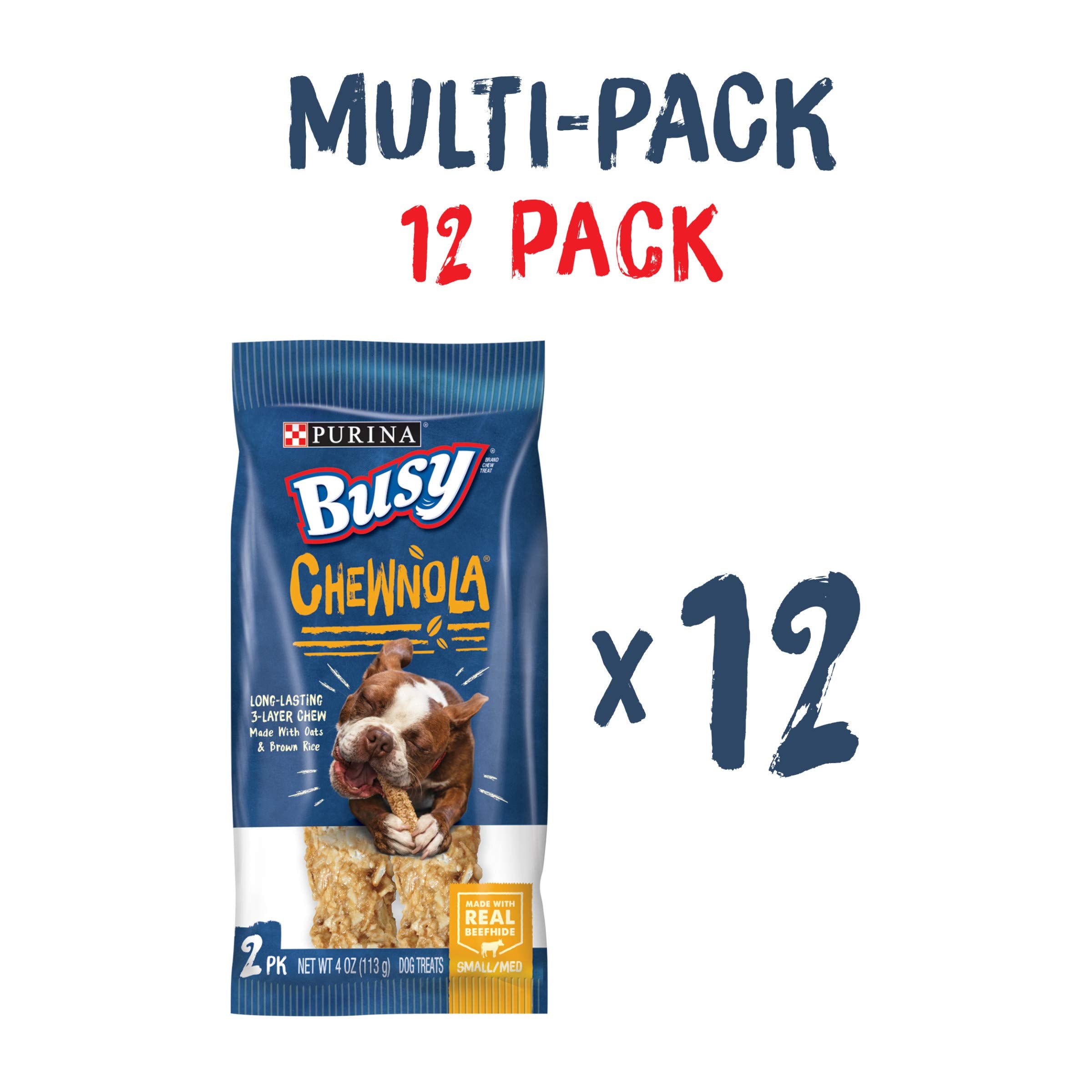Purina Busy small/medium dog chew in mouth demonstrates long-lasting chewing.