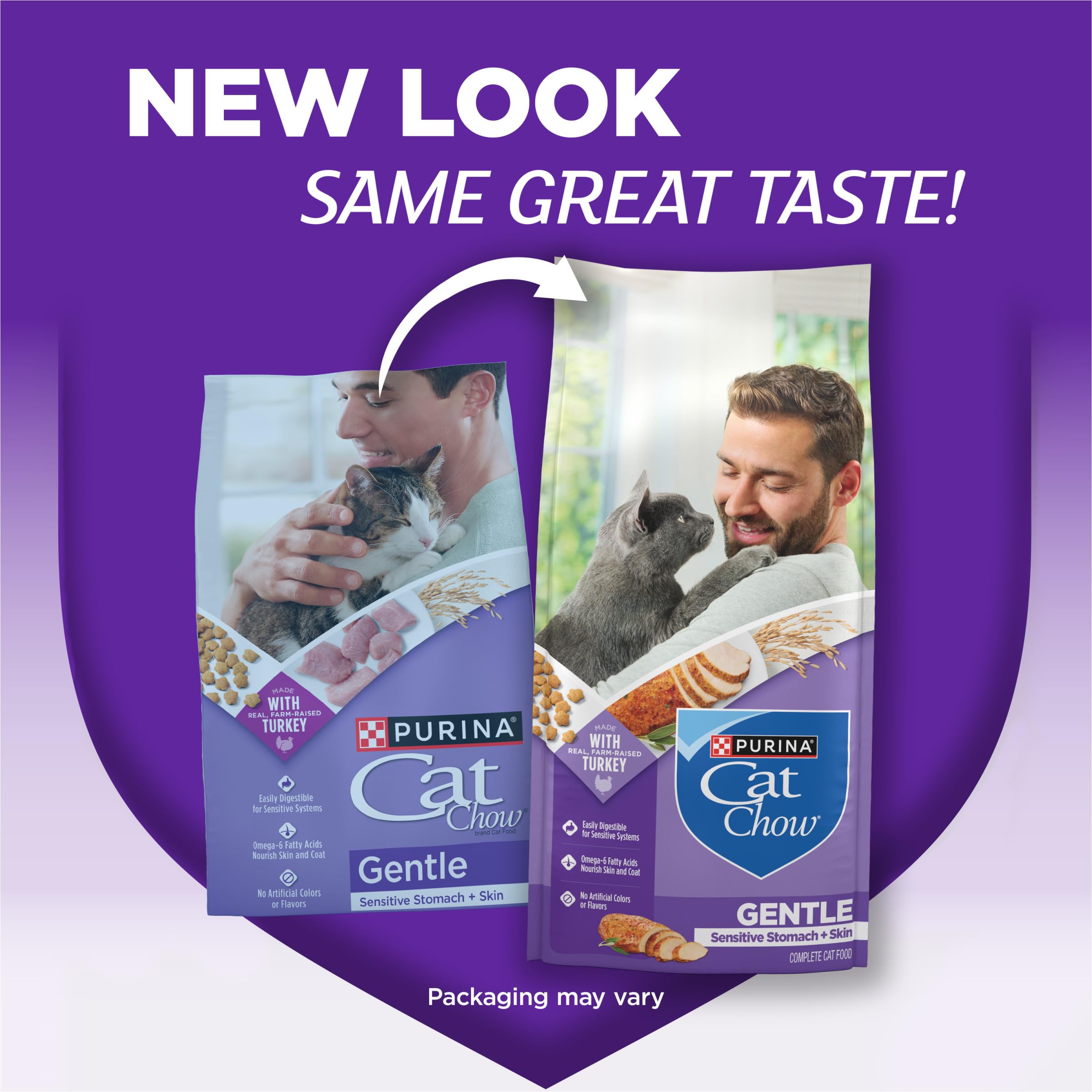 Purina Cat Chow Gentle Turkey kibble close-up with crunchy texture.