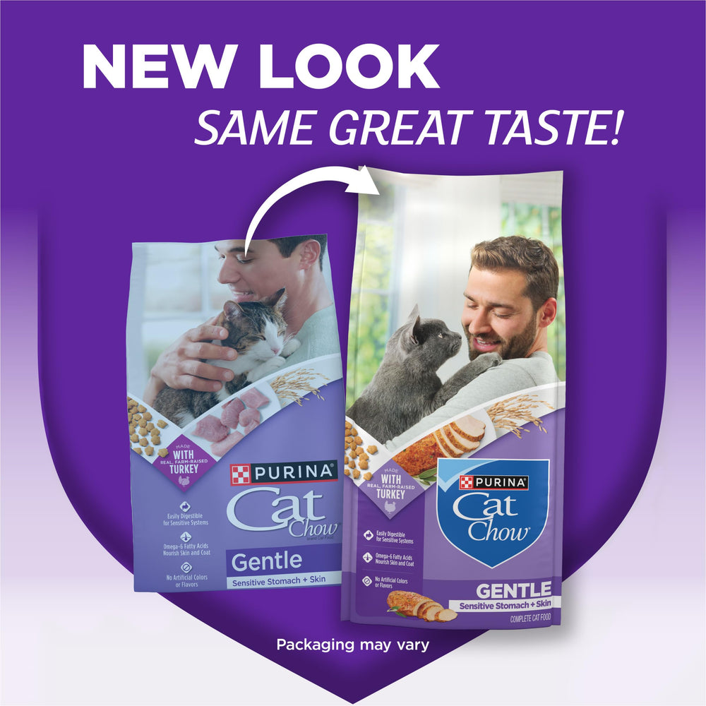 Purina Cat Chow Gentle Turkey kibble close-up with crunchy texture.