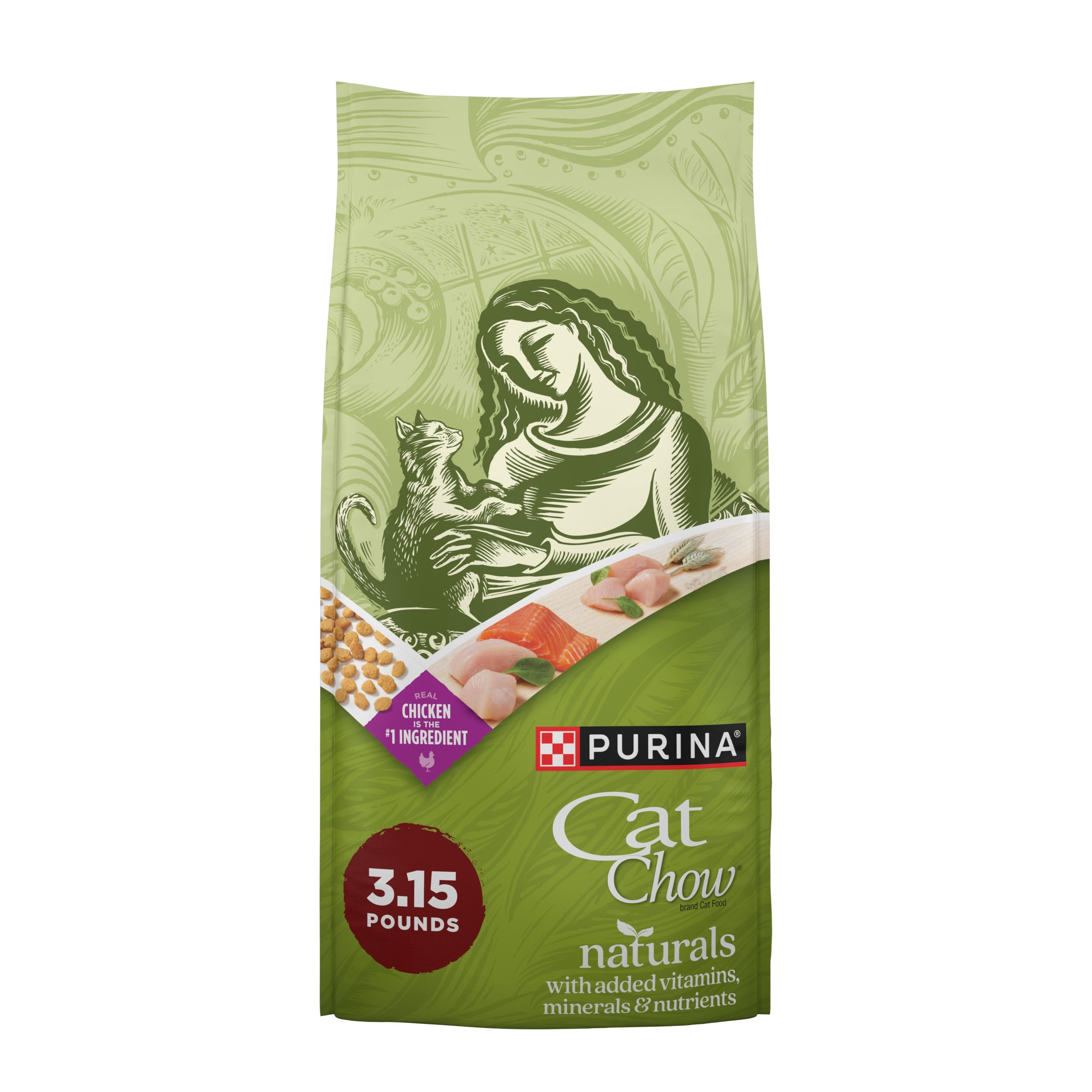 Purina Cat Chow Naturals Original pack of four bags for indoor cats.