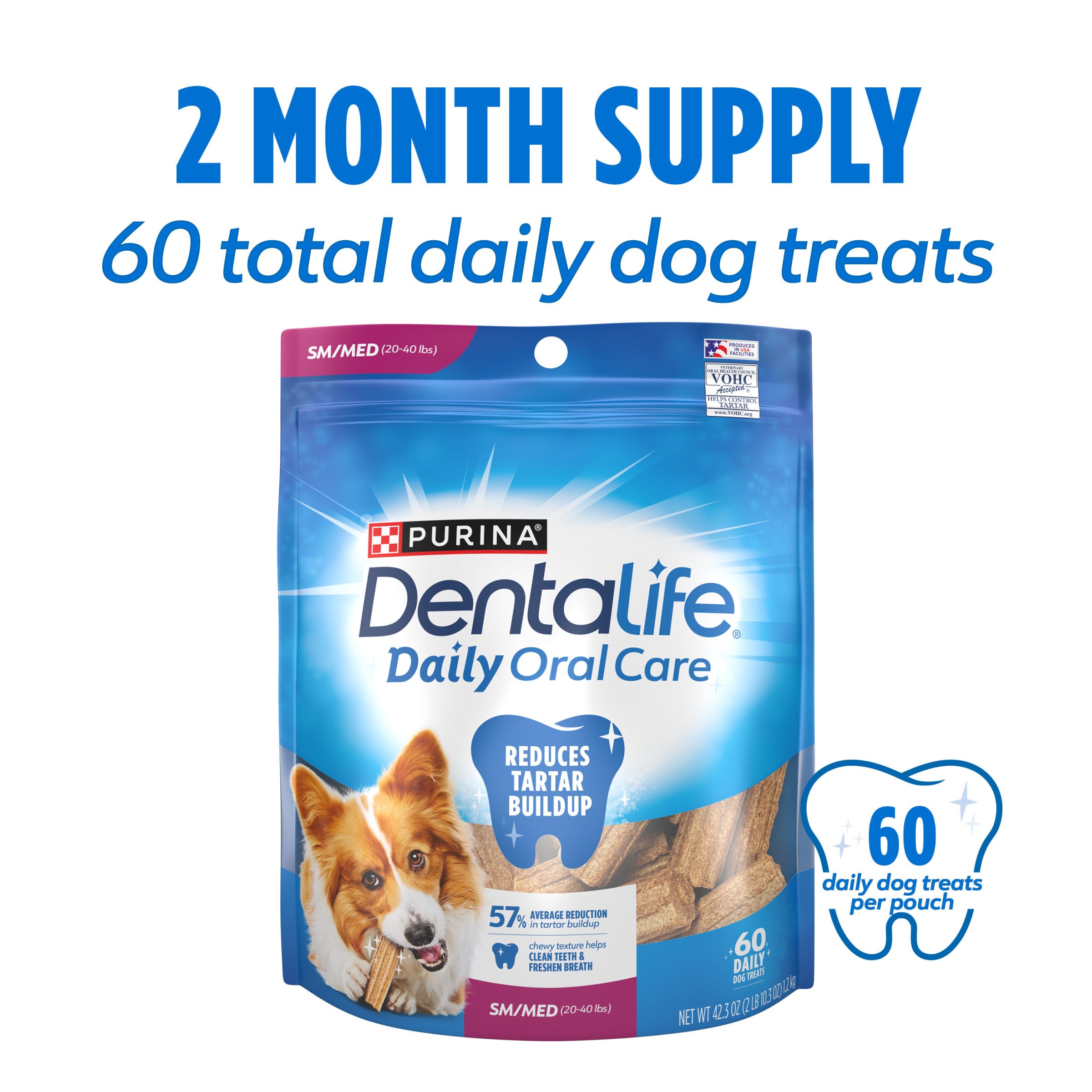 Dentalife Purina DentaLife chew textured sticks demonstrates ridged design for better gumline access.