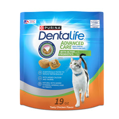 Purina DentaLife cat treats shown with a crunchy texture for dental care during daily chews.