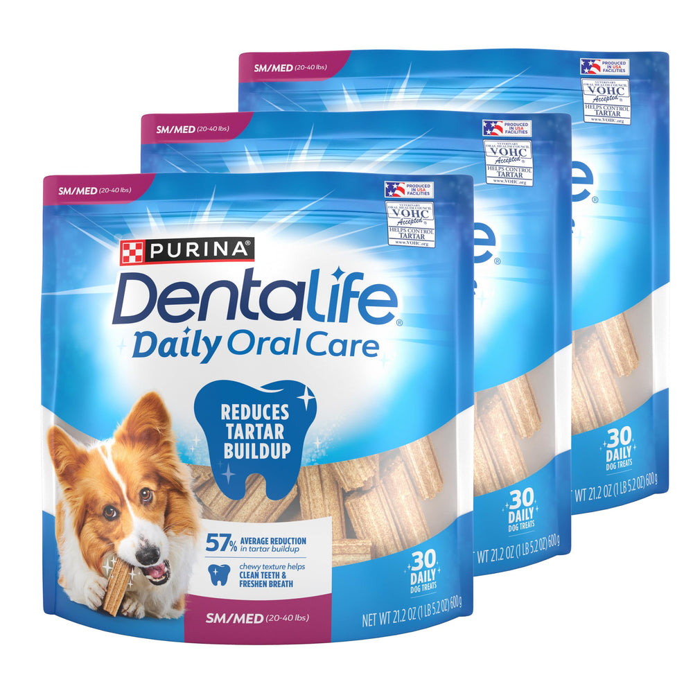 Purina DentaLife daily oral care chews in package for small and medium dogs