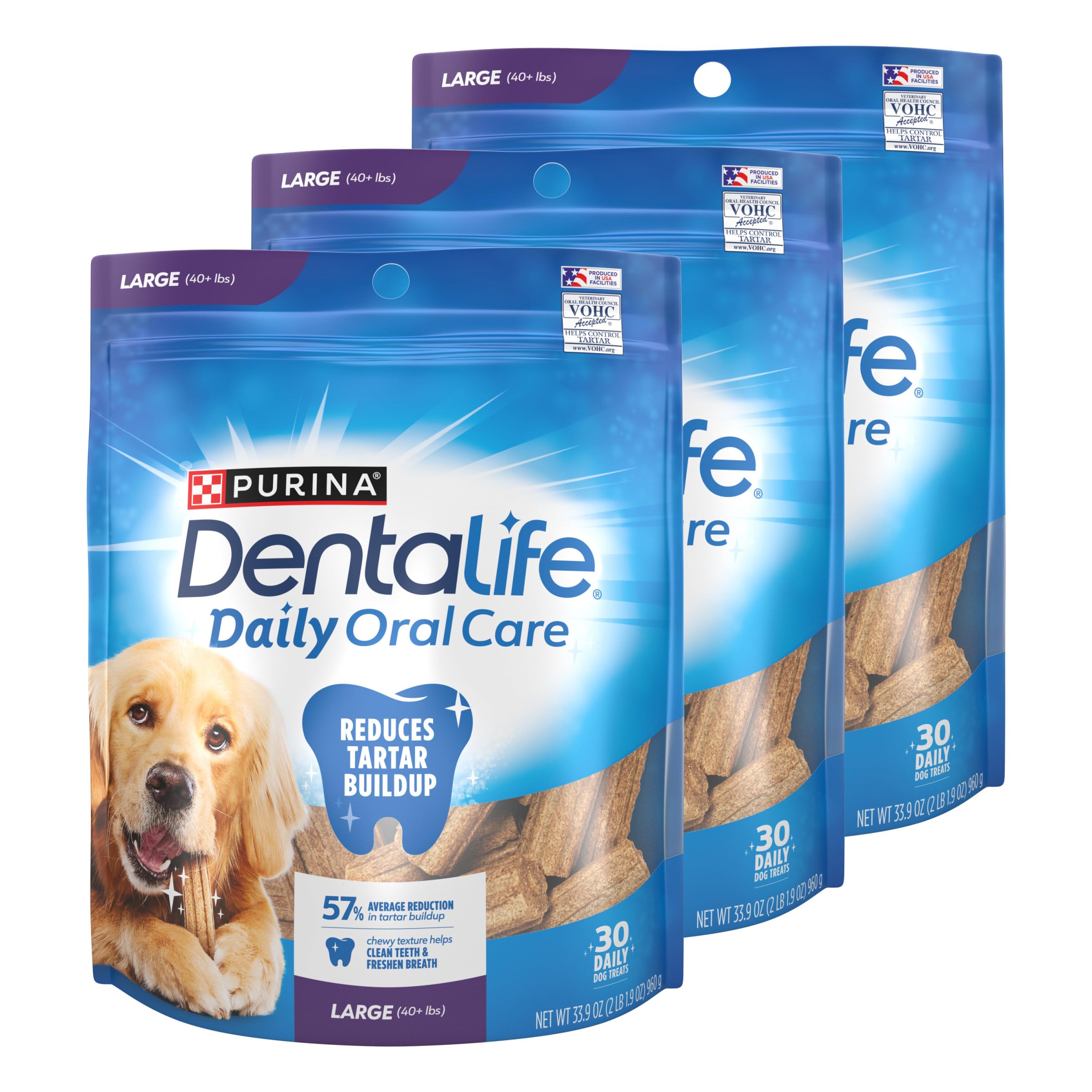 Purina DentaLife large dog chews pack shot for 90-count box