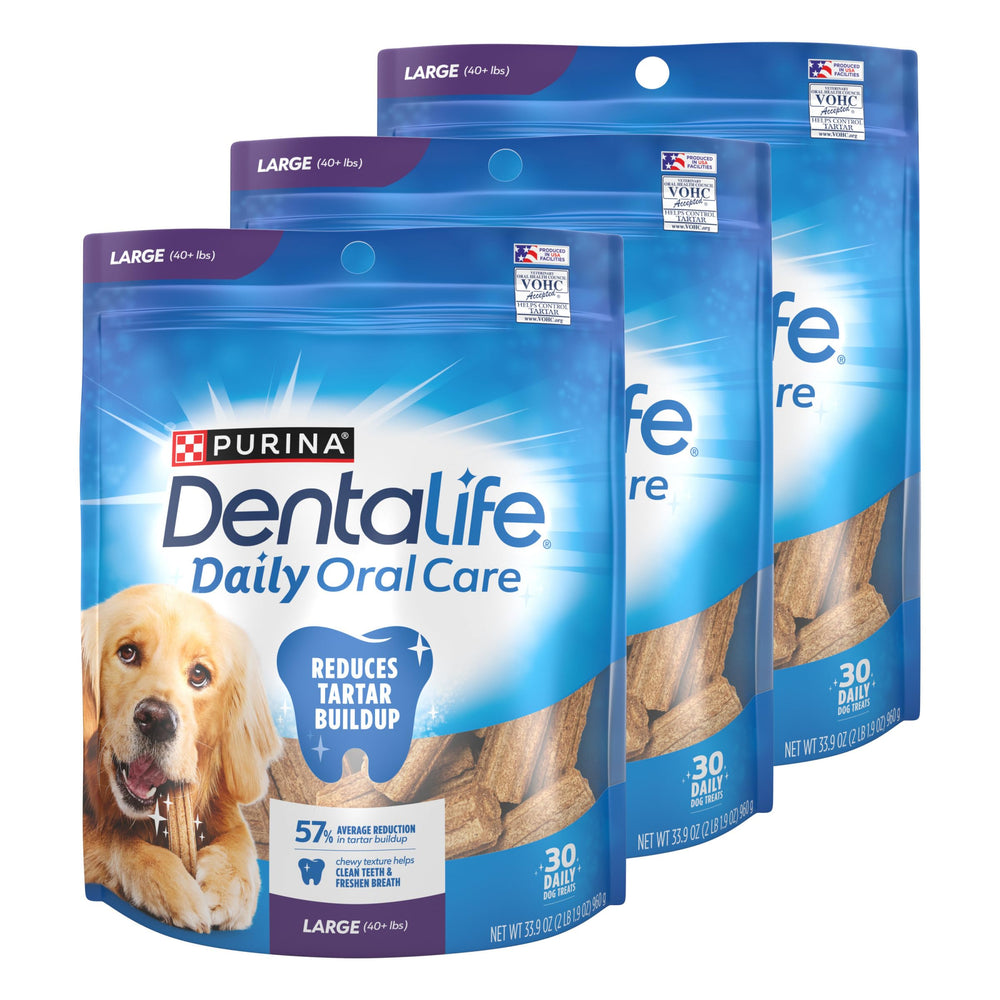 Purina DentaLife large dog chews pack shot for 90-count box