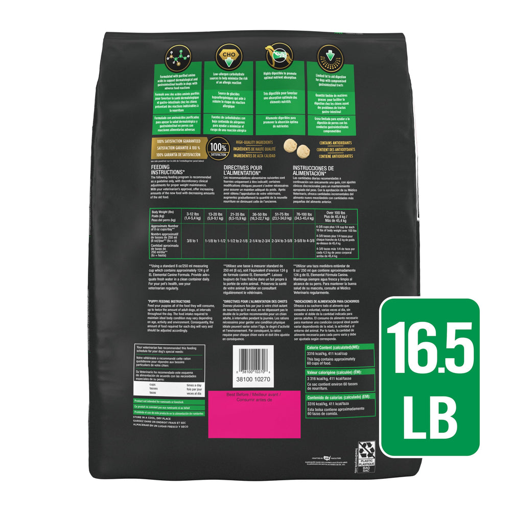 Purina EL Elemental dog feeding scene demonstrates ready-to-serve kibble convenience.