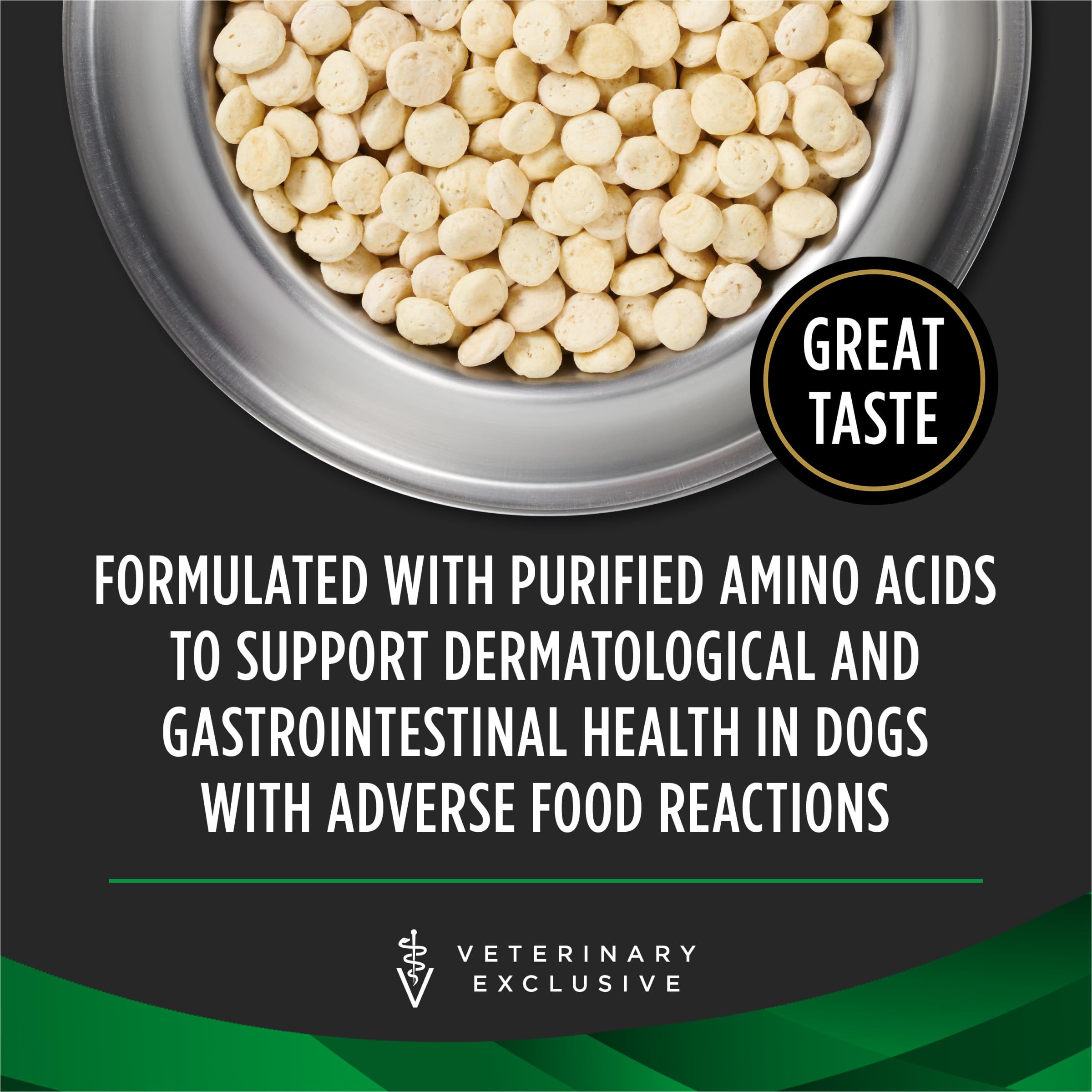 Purina EL Elemental product shot communicates purified amino acids for dermatological and GI support.