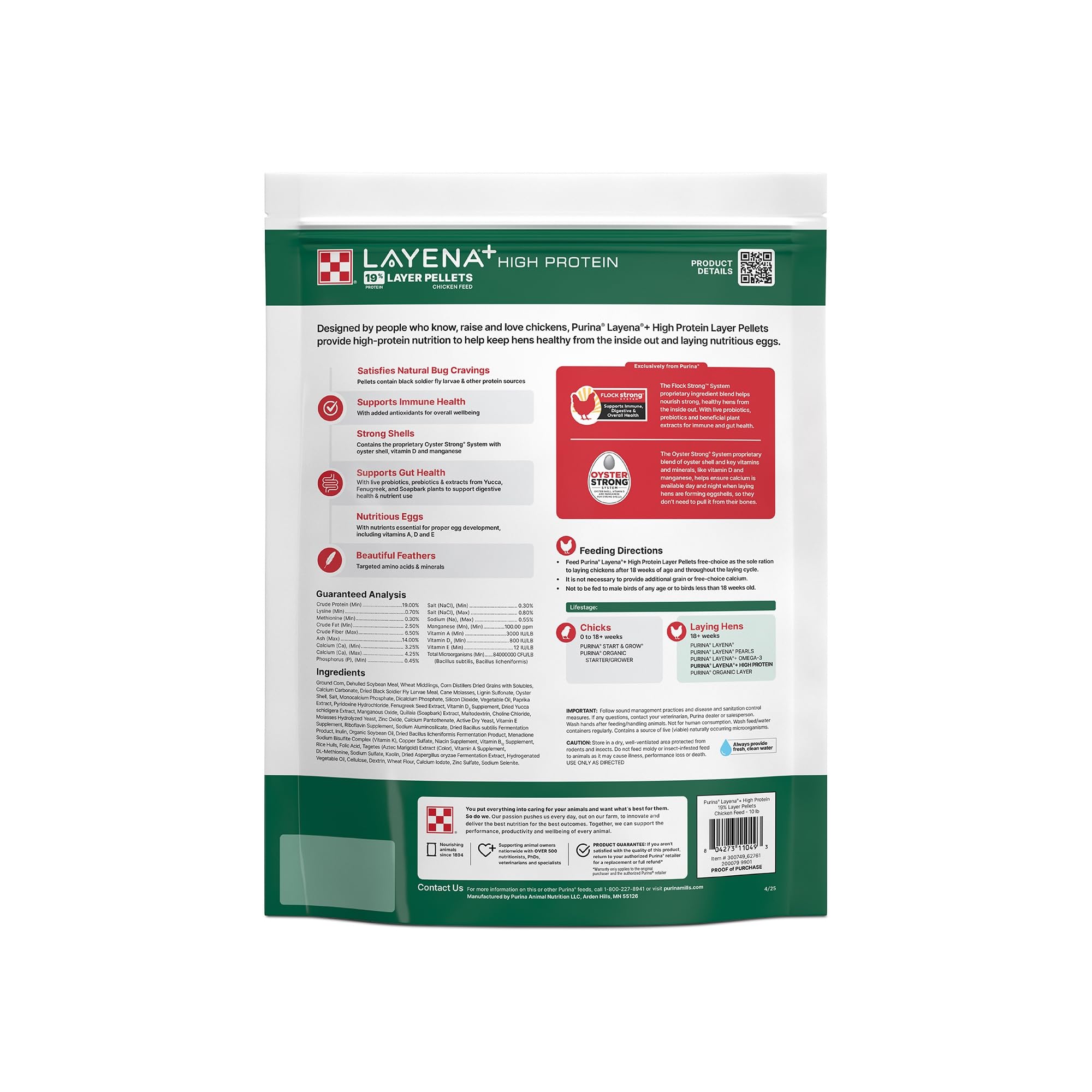 Purina Layena hens eating pellets supports steady energy for laying hens.