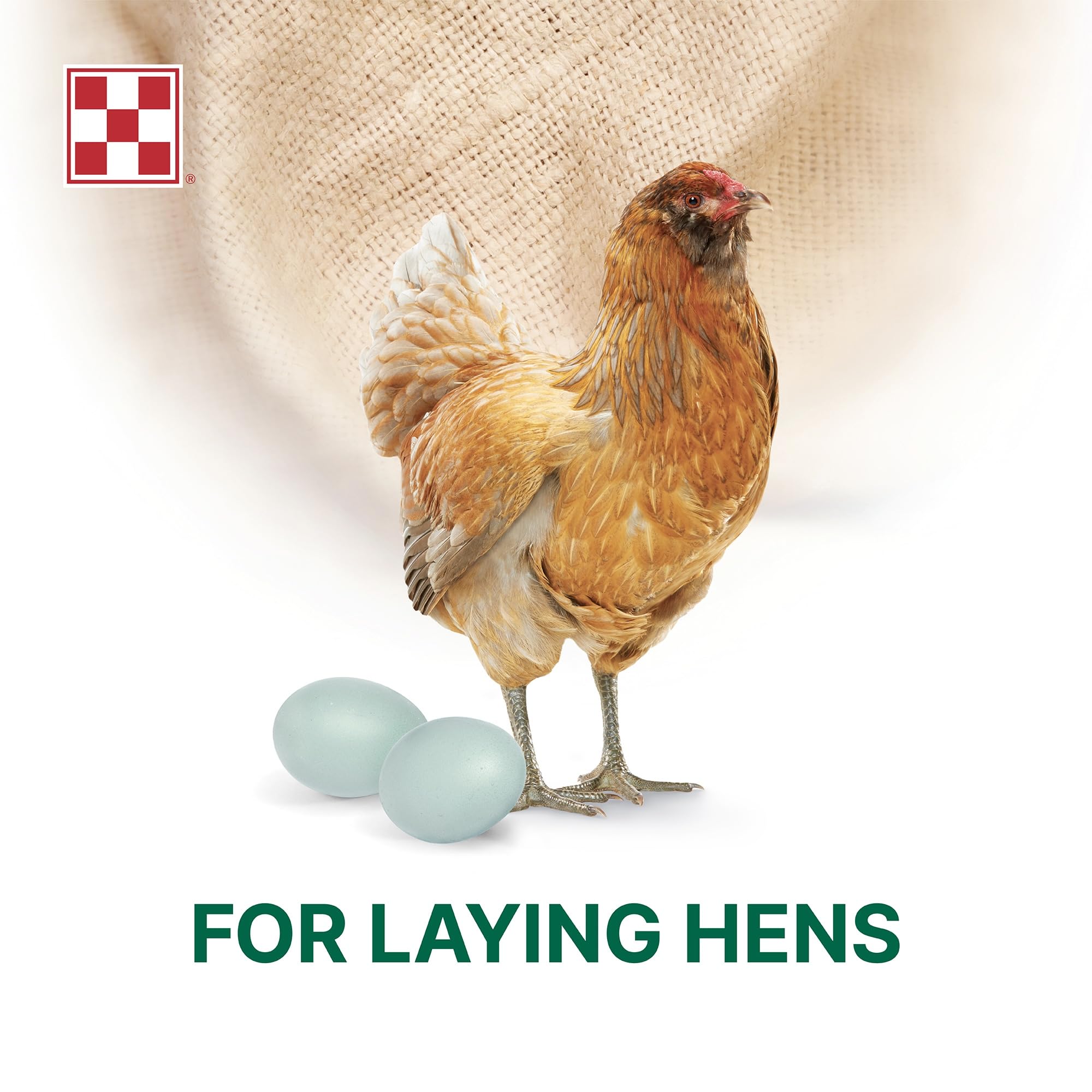 Purina Layena ingredient label highlights black soldier fly larvae content.
