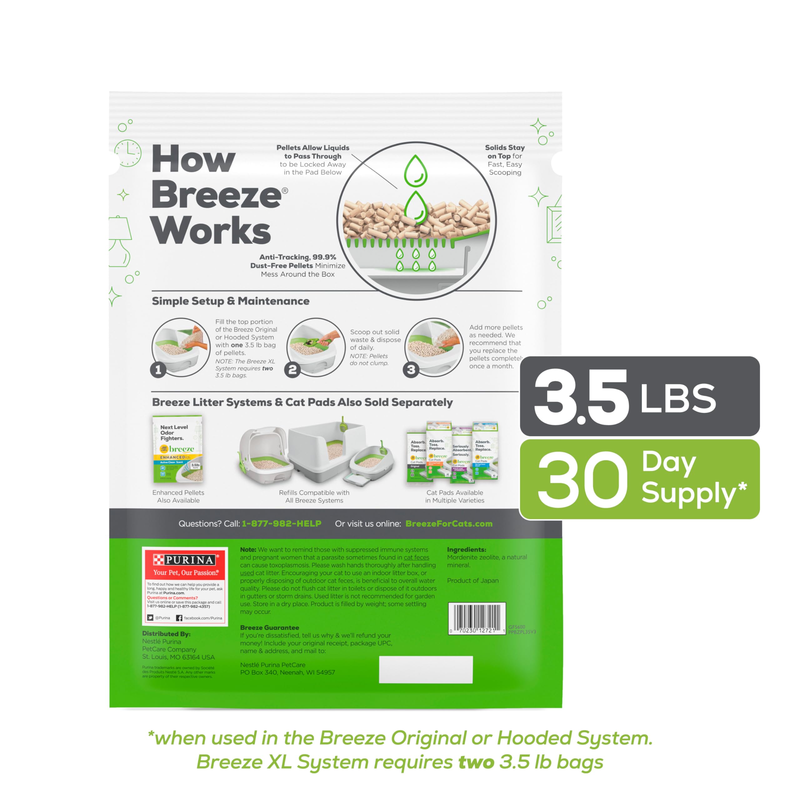 Purina Litter Breeze Pellets demonstrate urine separation for waste management.