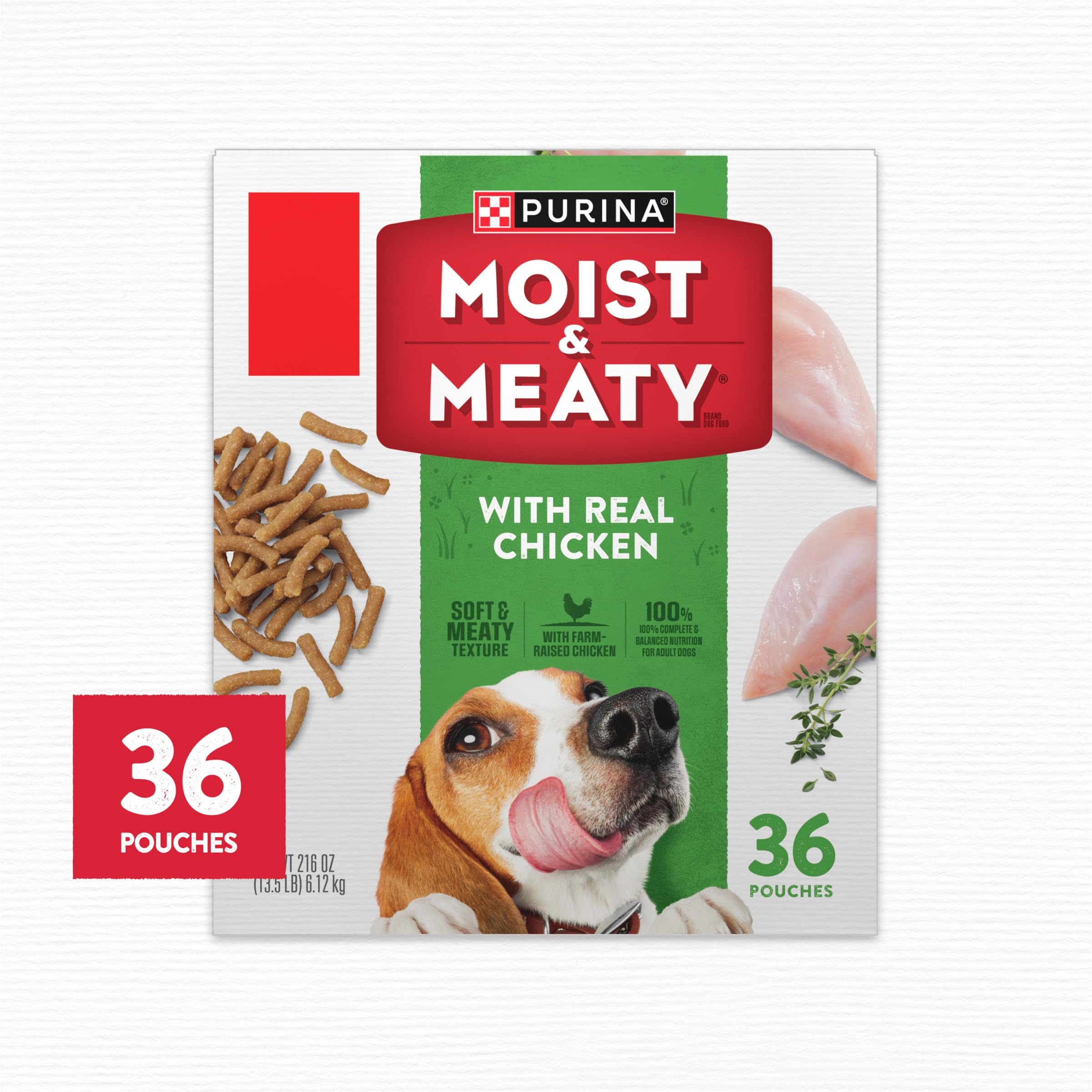Purina Moist and Meaty single-serve pouches offer quick, mess-free mealtime.