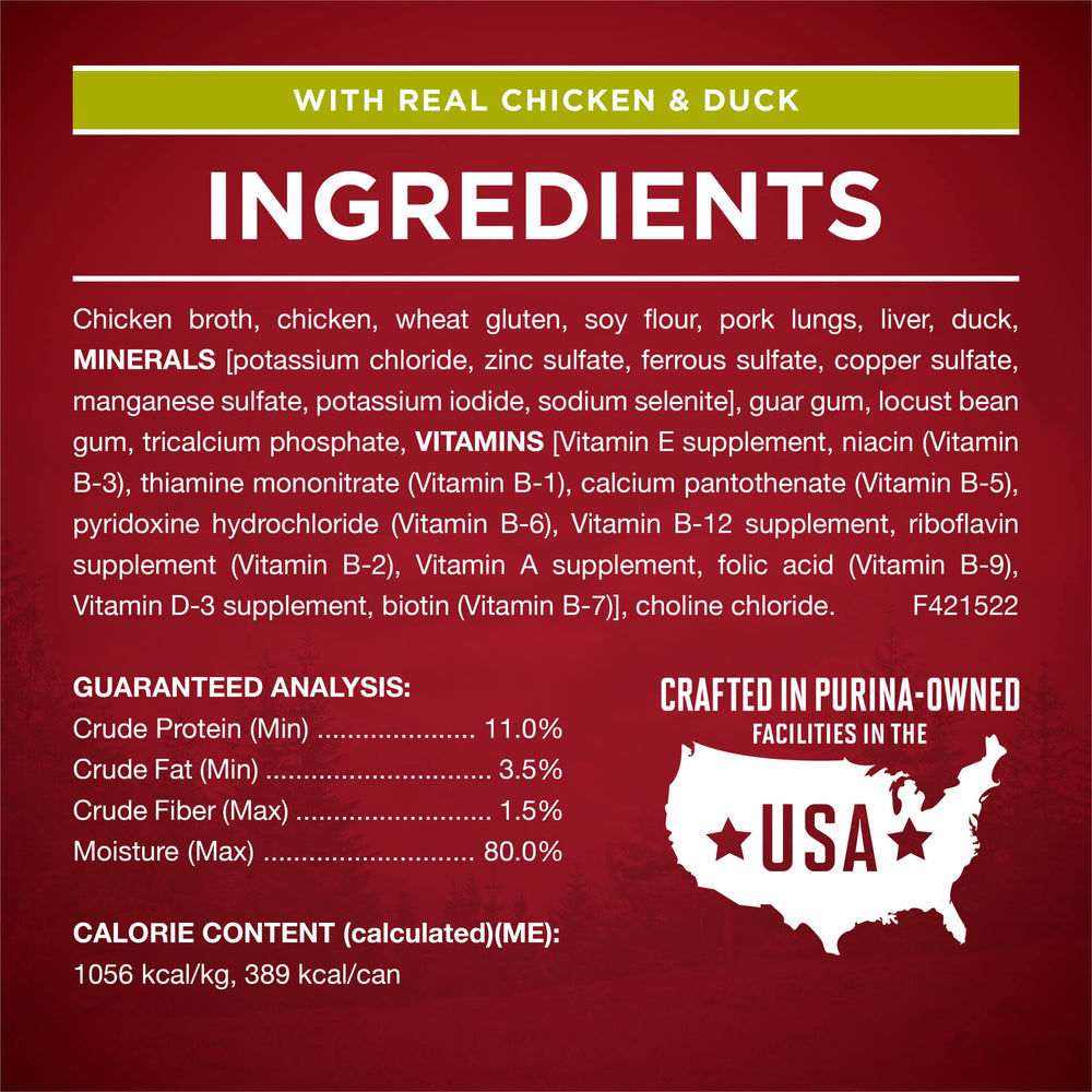 Purina ONE canned dog food assortment image suggests convenient feeding options.