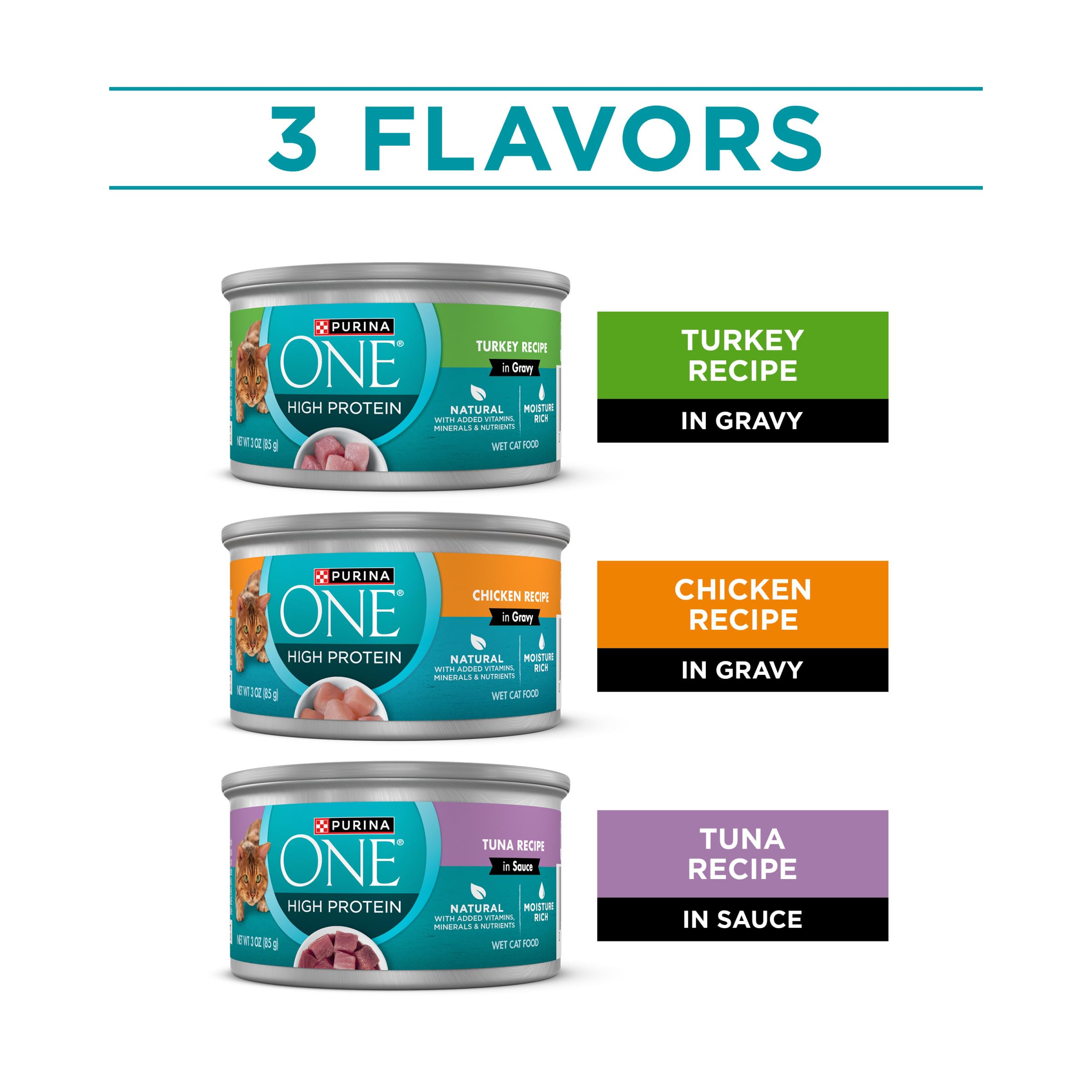 Purina ONE chicken recipe in gravy offers high protein and mouthwatering flavor.