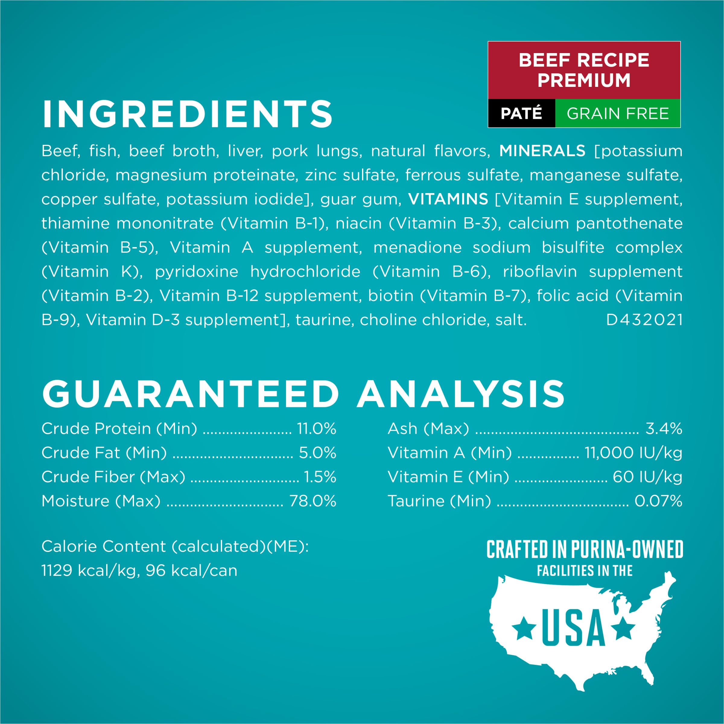 Purina ONE Grain-Free Pate Chicken Recipe cans; savory poultry protein