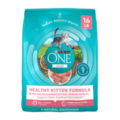 Purina ONE High Protein Kitten Food bag with real chicken as first ingredient for growing kittens