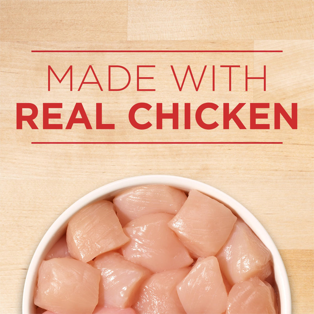 Purina ONE ingredients label shows real chicken and added vitamins and minerals