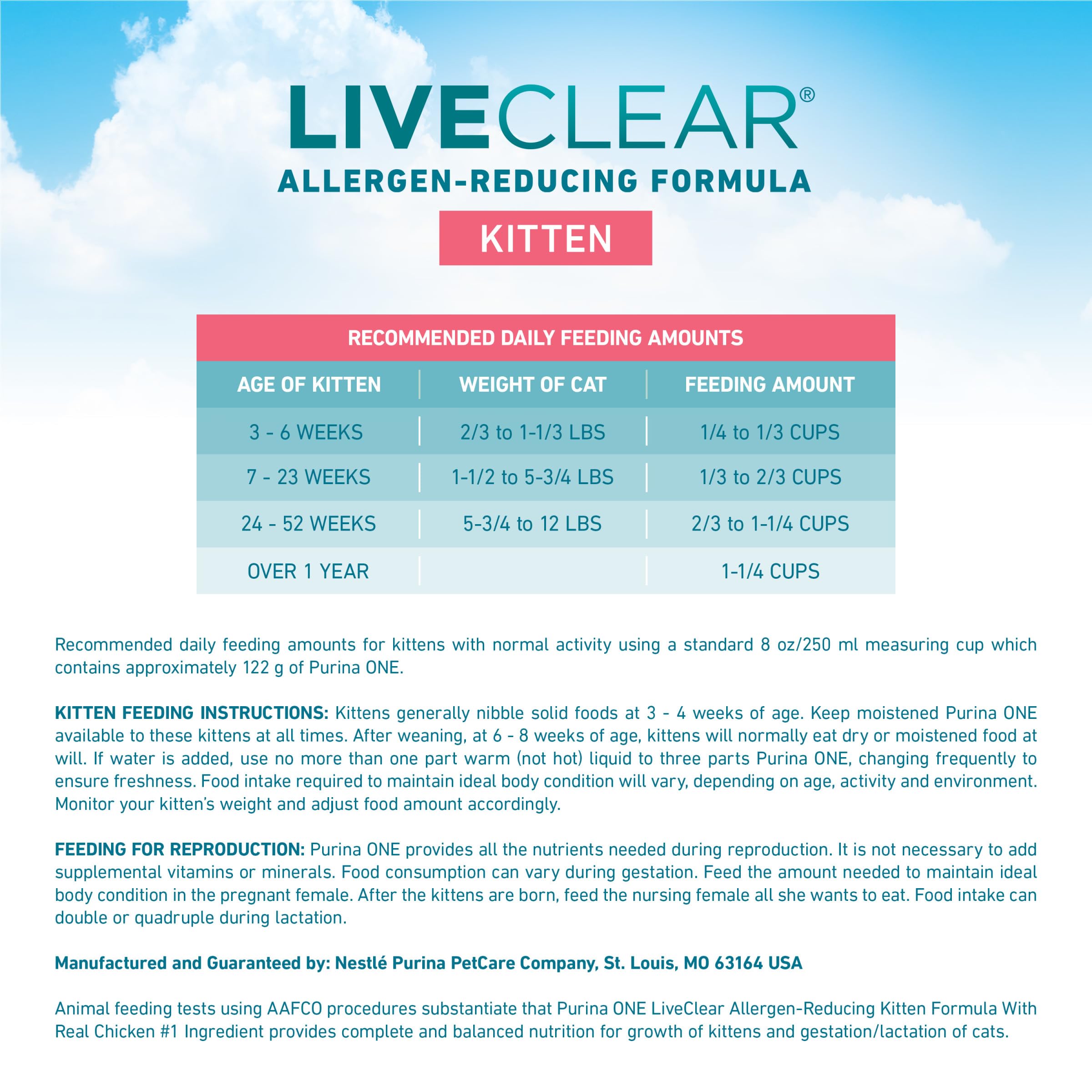 Purina ONE LiveClear provides 100% nutrition with 0% fillers for kittens