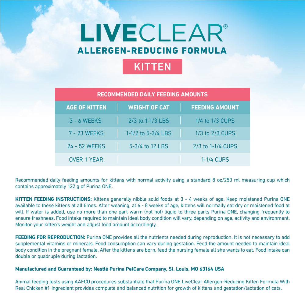 Purina ONE LiveClear provides 100% nutrition with 0% fillers for kittens