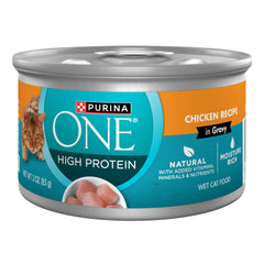 Purina ONE natural chicken in gravy wet cat food boosts flavor and protein for active cats