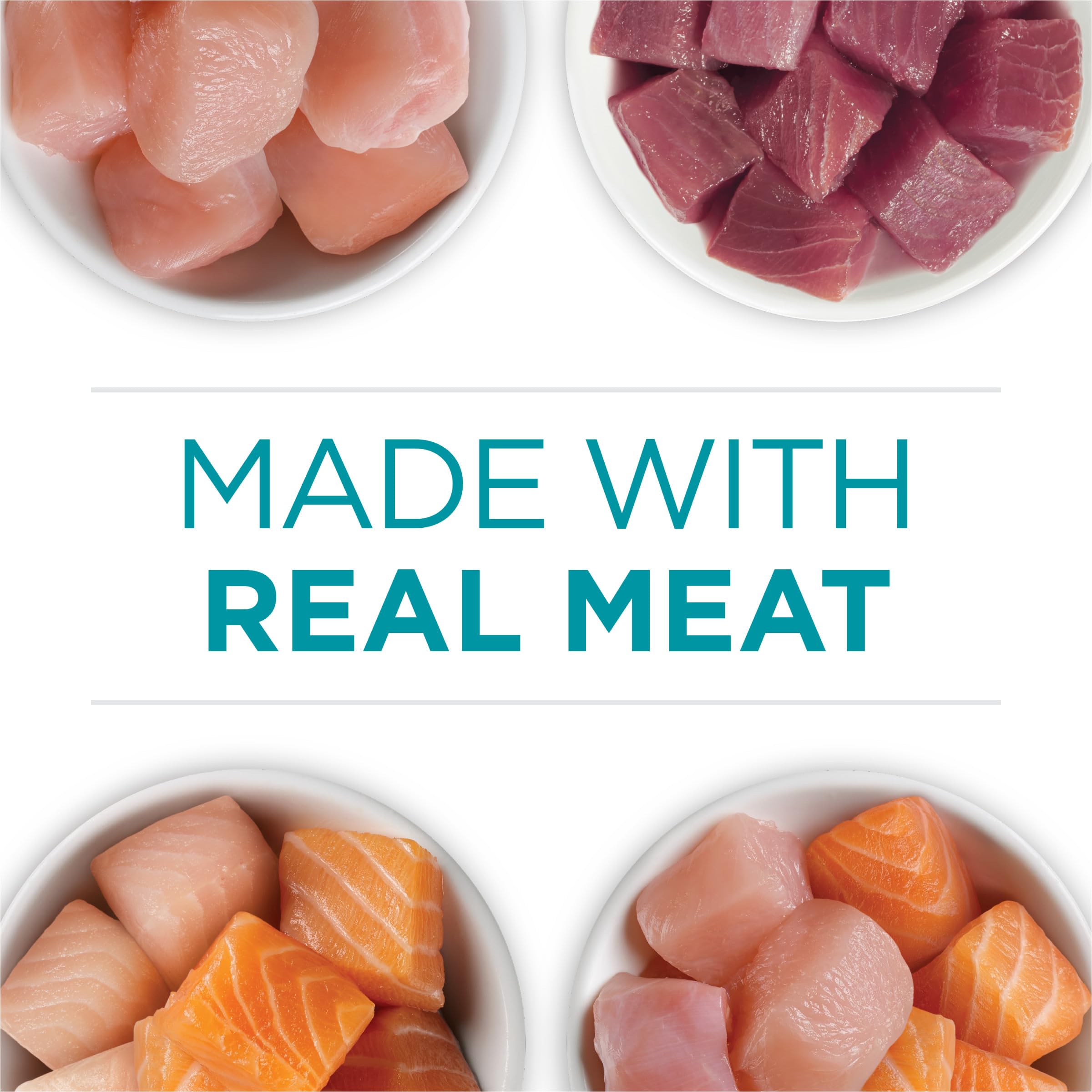 Purina ONE Variety Pack Packaging Visual: four recipes in one convenient container.