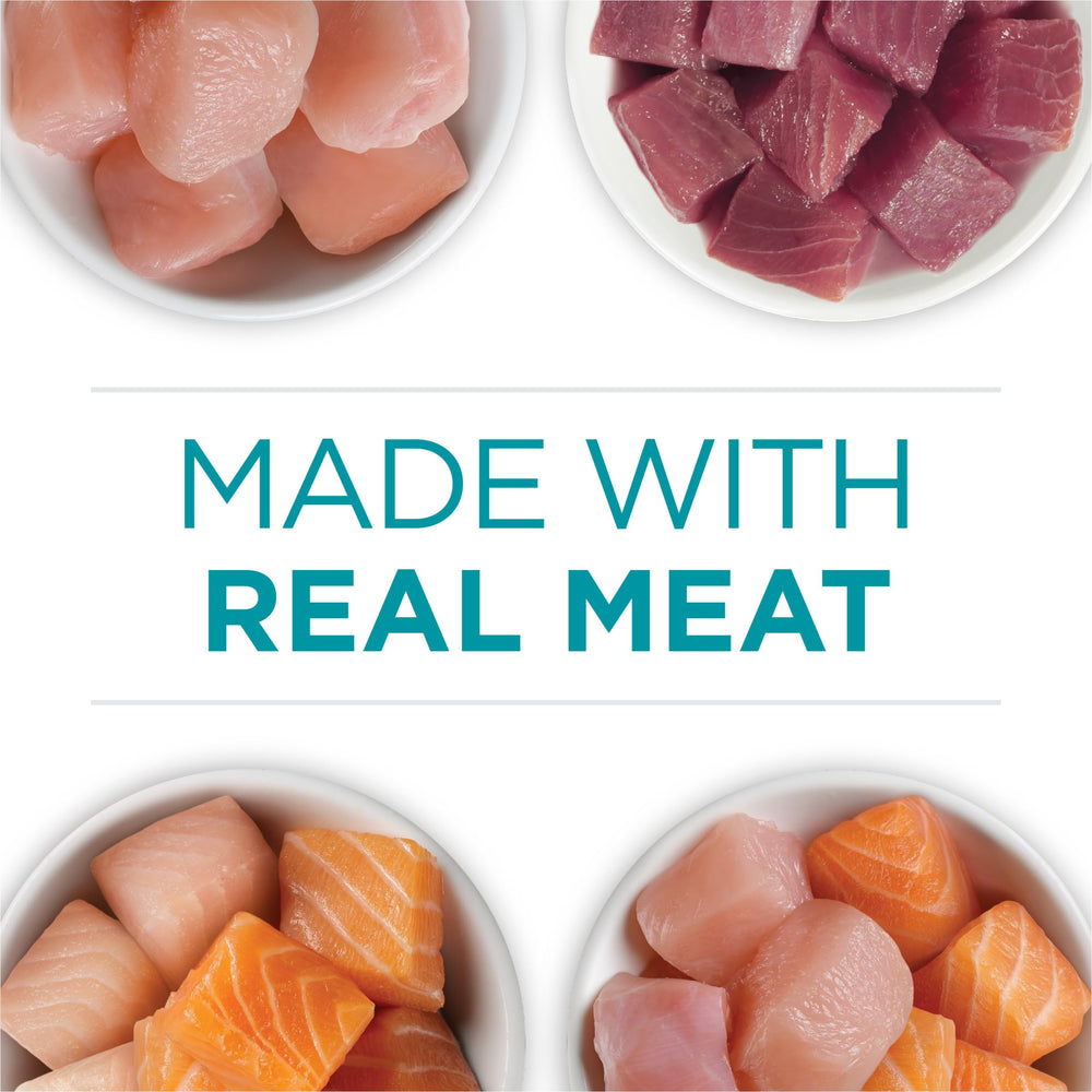 Purina ONE Variety Pack Packaging Visual: four recipes in one convenient container.
