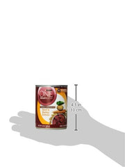 Purina ONE 13-ounce can shows tender beef pieces in gravy.