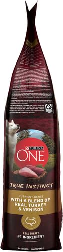 Purina ONE dry dog food bag highlighting omega-6 for healthy skin and coat.