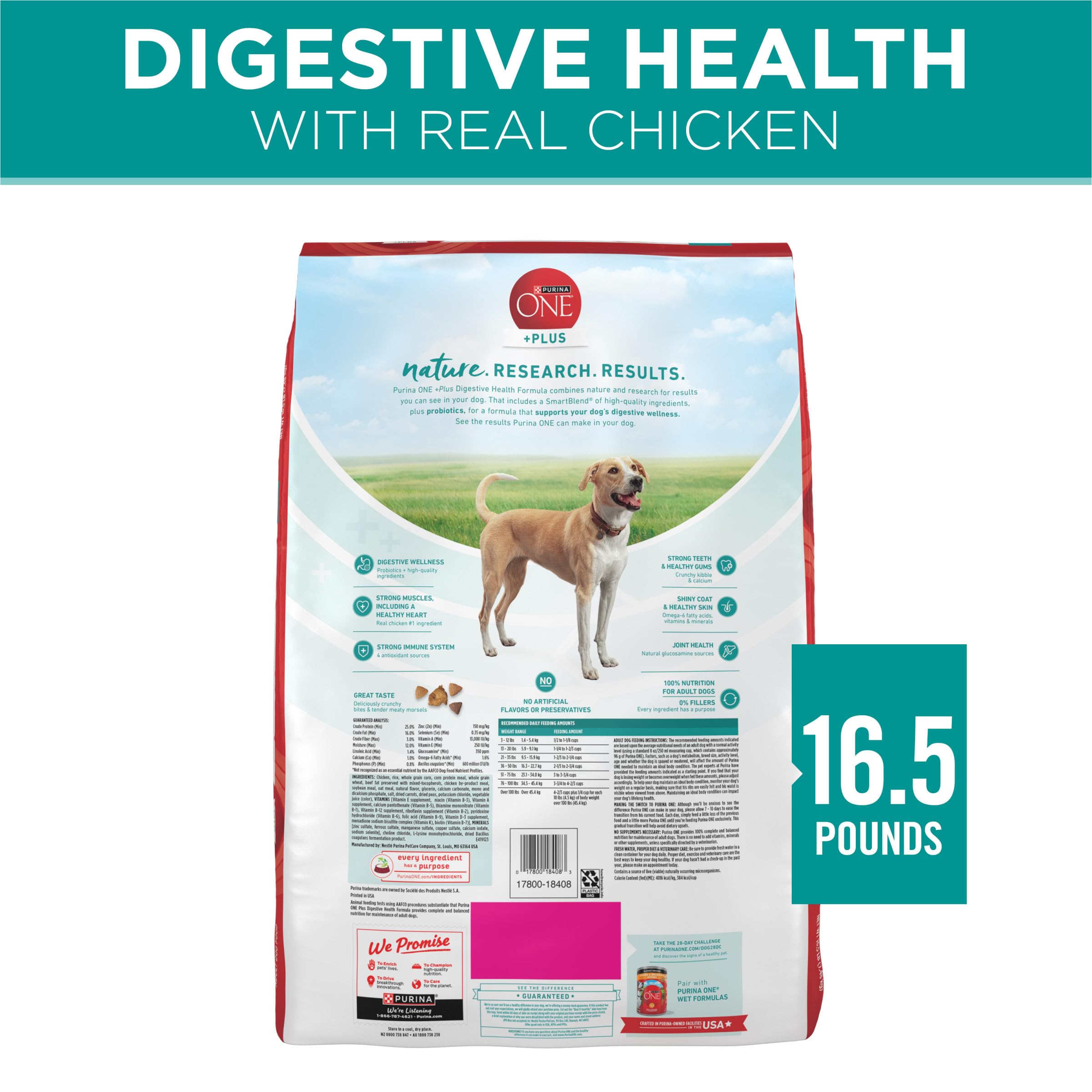 Purina ONE Plus Digestive Health 16.5 lb bag provides value and convenience