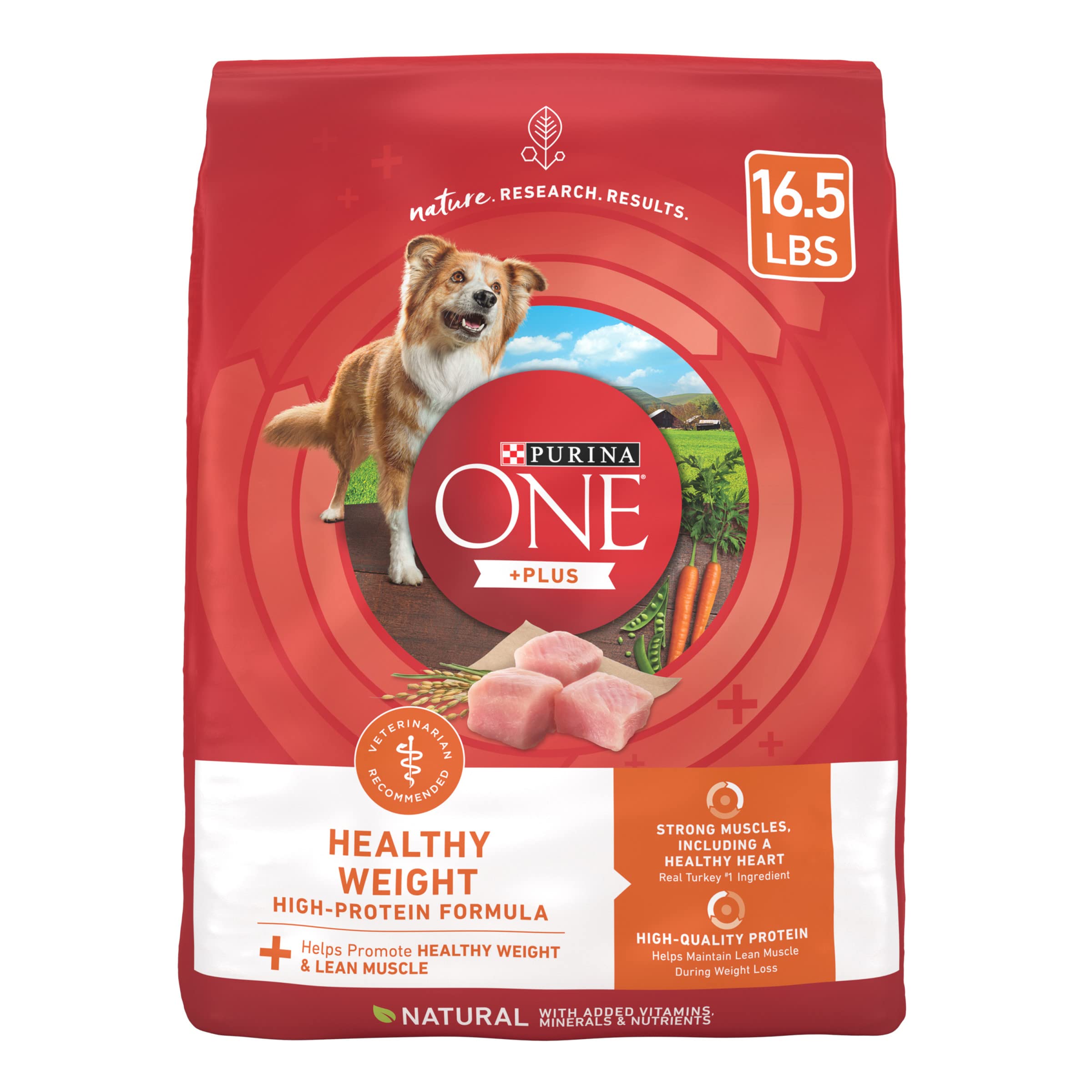 Purina ONE Plus Healthy Weight with real turkey ingredient promotes lean muscle support.