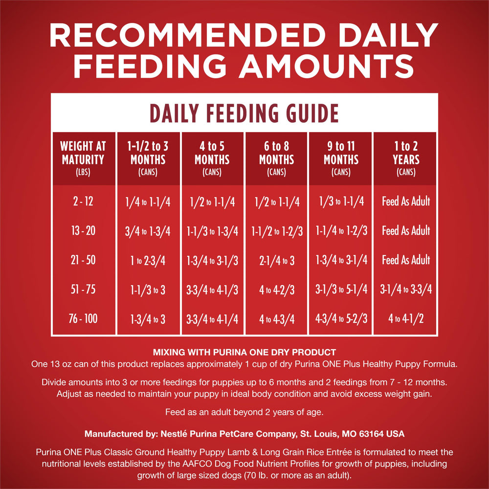 Purina ONE Plus lamb and long grain rice entree for tasty meals.
