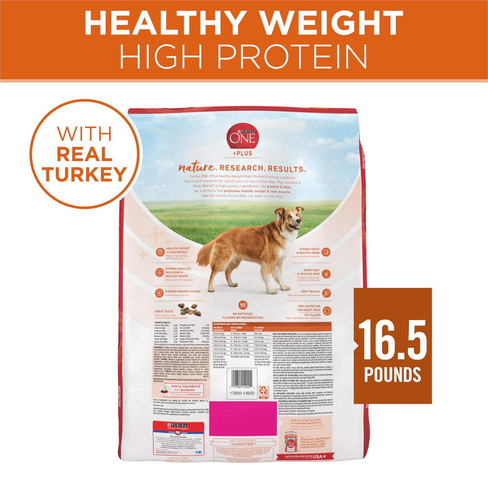 Purina ONE Plus weight-control formula designed for adult dogs.