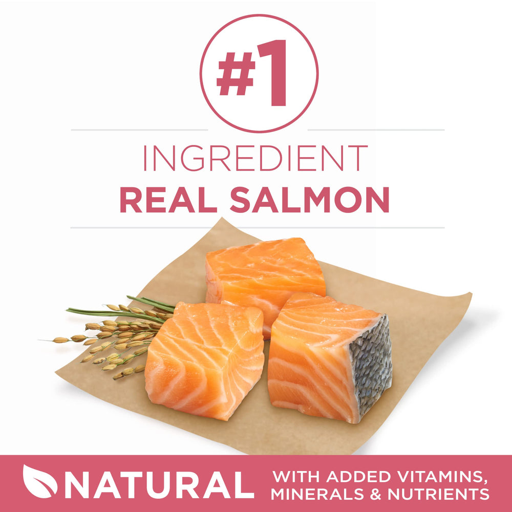 Purina ONE +Plus real salmon first ingredient for taste and protein.