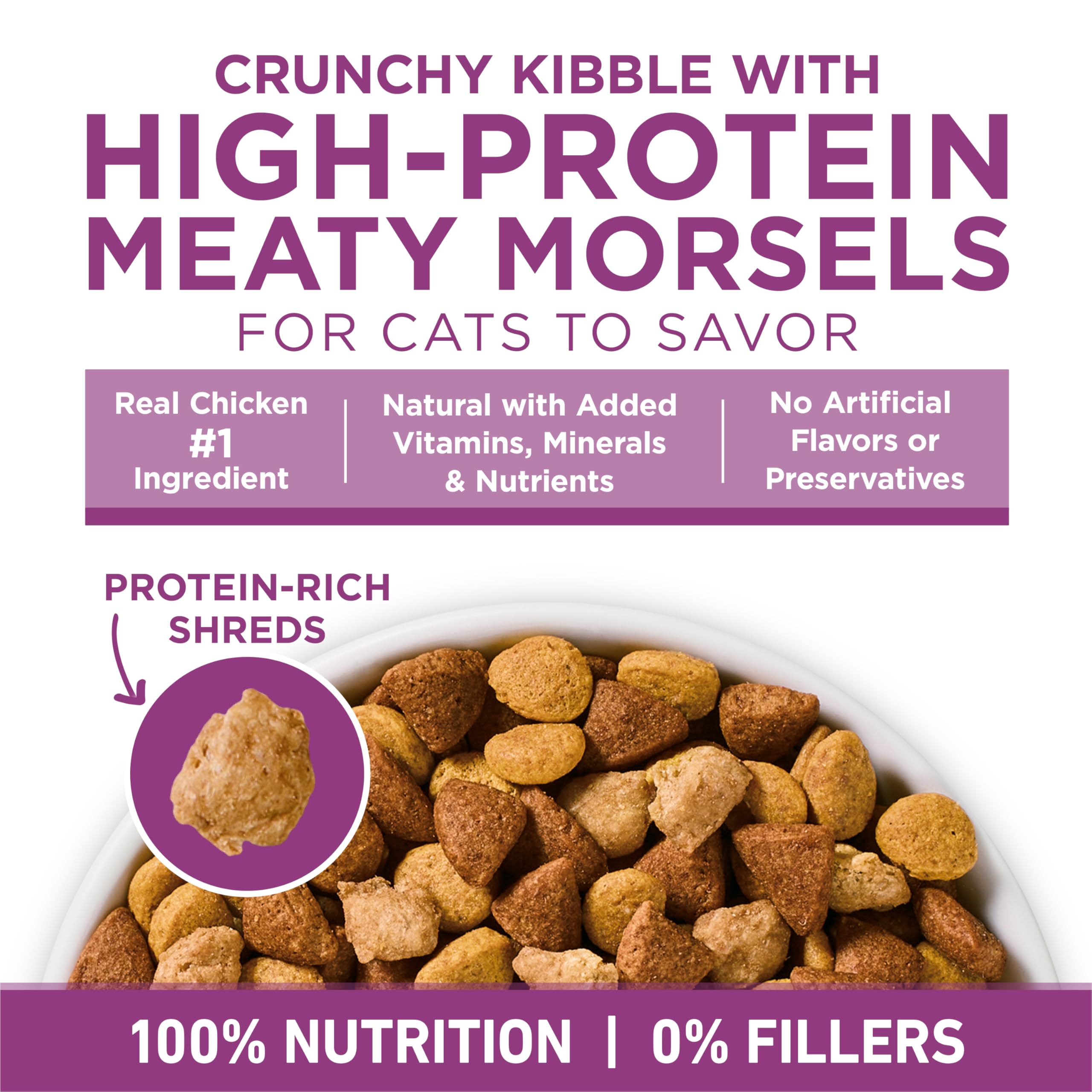 Purina ONE Plus vitamin and mineral info on bag emphasizes immune support and skin health.