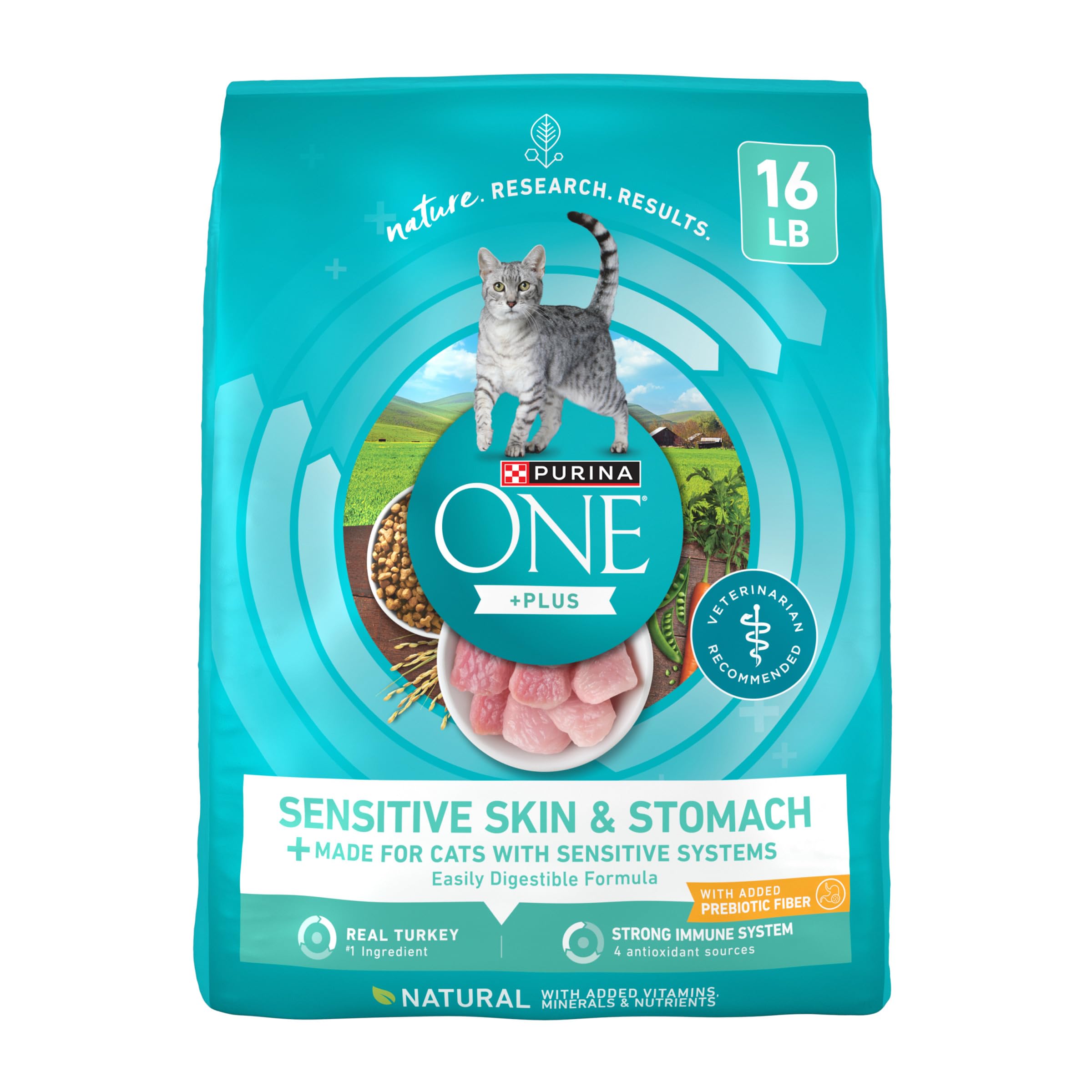 Purina ONE Sensitive Stomach and Skin bag front view supports digestion
