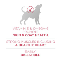 Purina ONE skin-coat health image highlights vitamin E and omega-6 benefits.