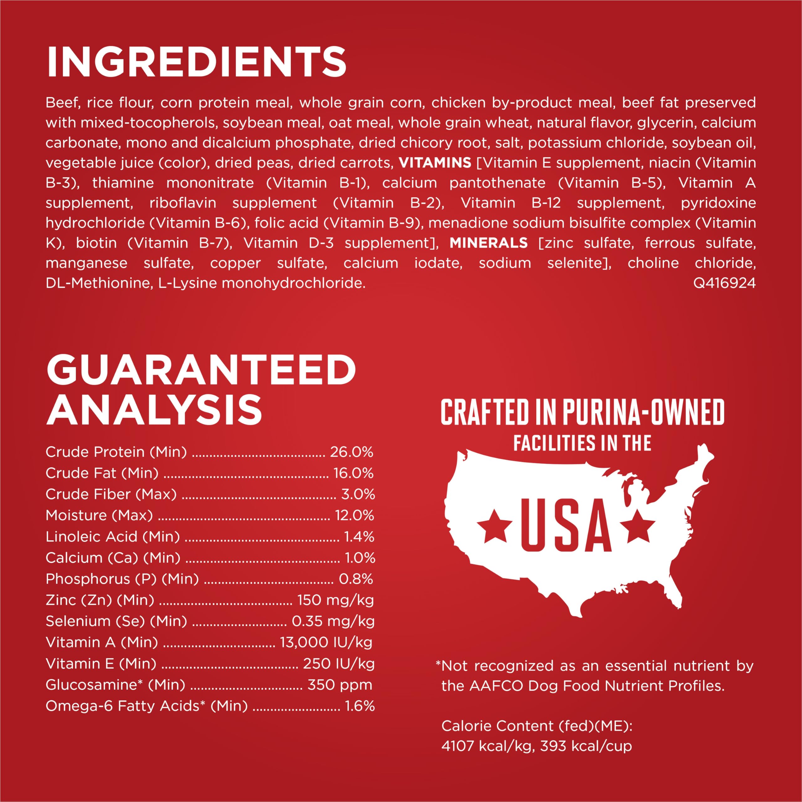Purina ONE Small Bites bag back nutrition label provides feeding guidance.