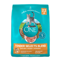 Purina ONE Tender Selects real chicken 22 lb bag front highlighting protein for muscles