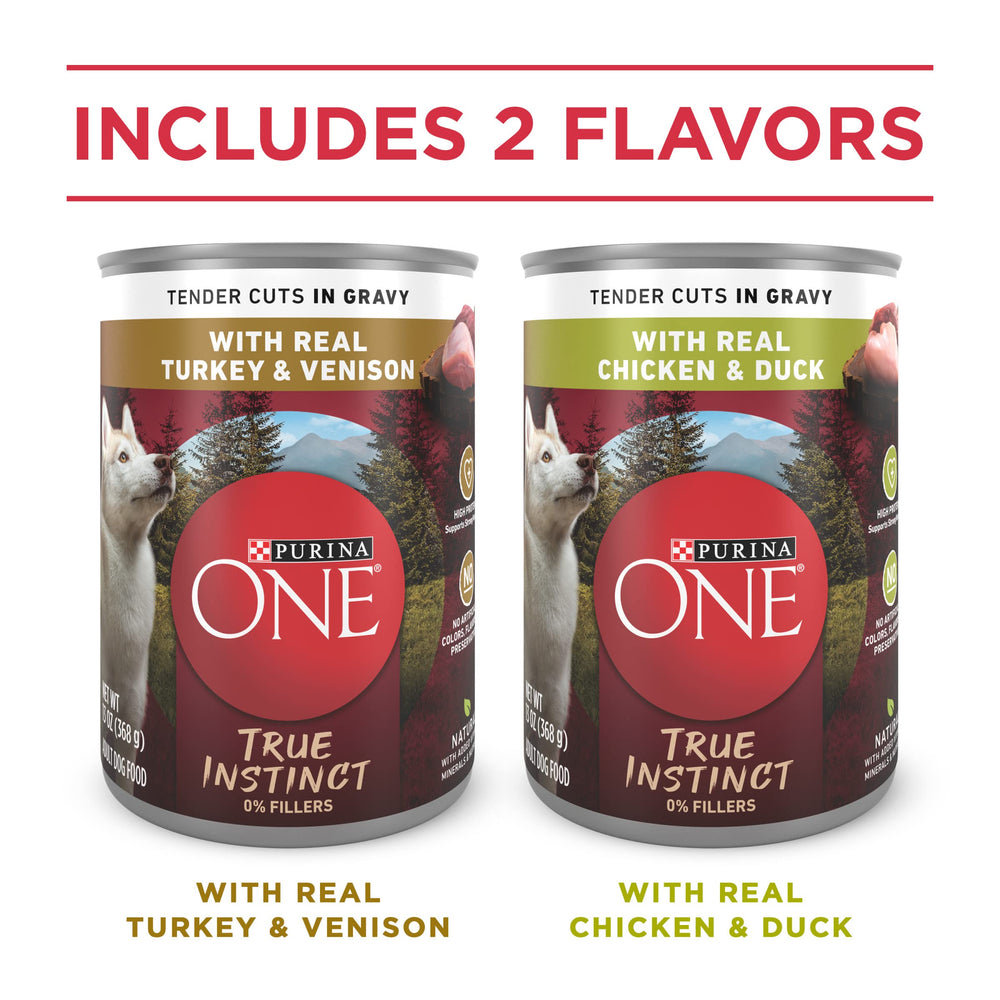 Purina ONE real chicken and duck cans offer a juicy, flavorful meal option.