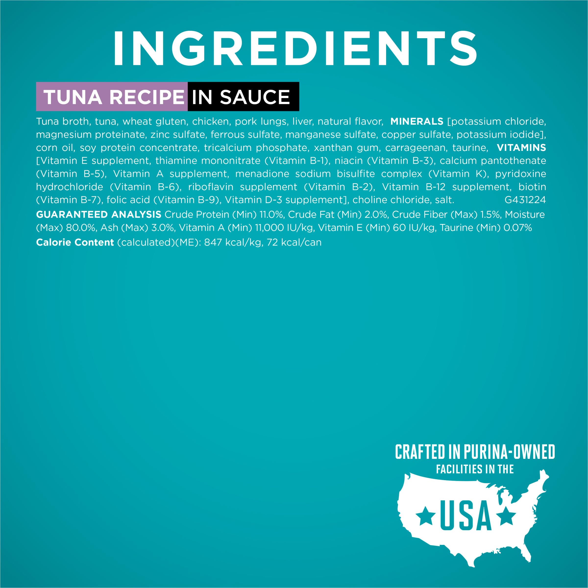 Purina ONE tuna in sauce closeup emphasizes fish goodness and moisture.