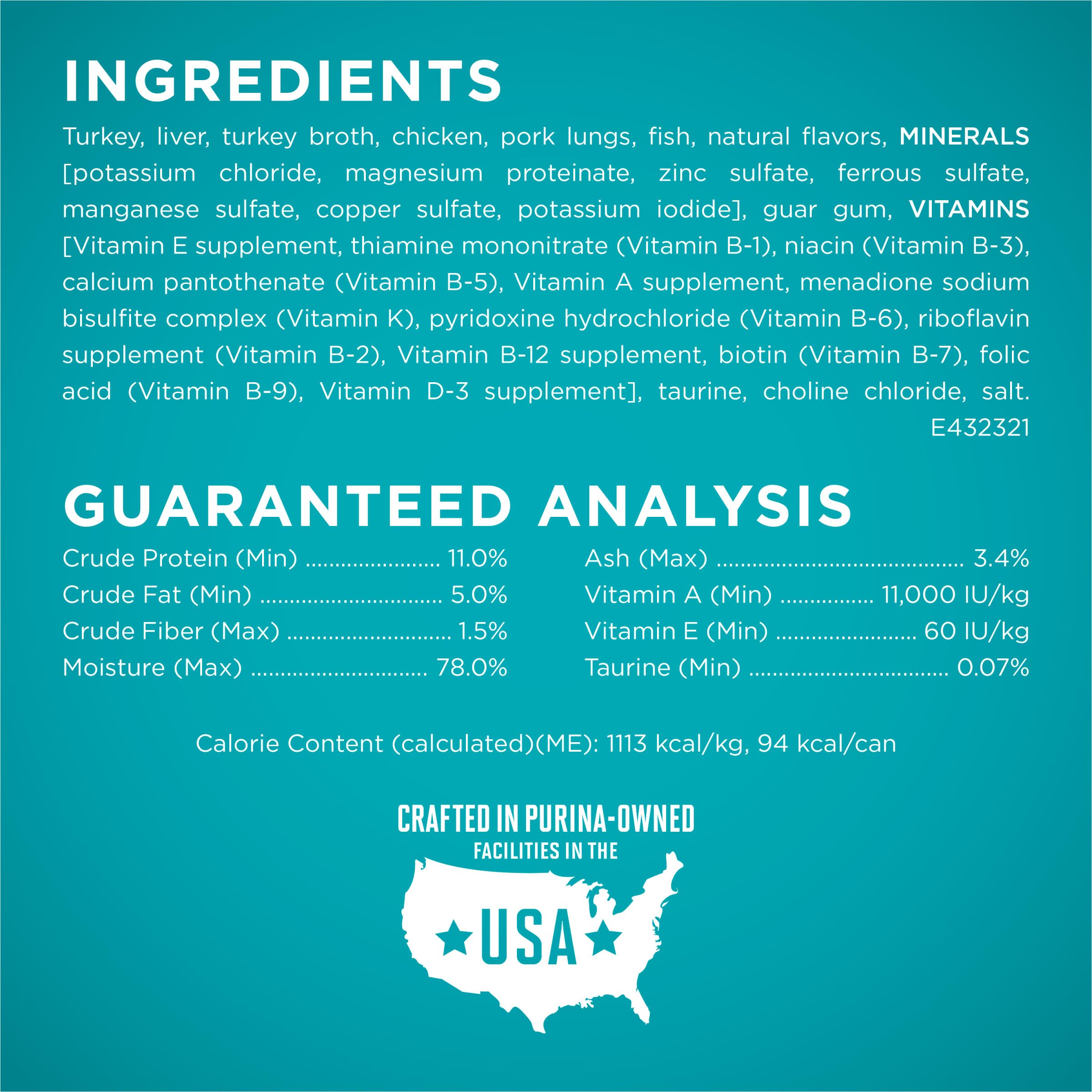 Purina ONE label highlighting grain-free formula and 0% fillers.