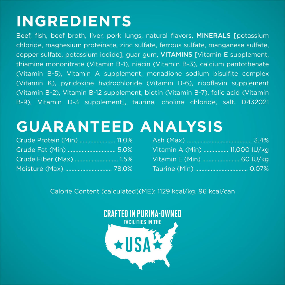 Purina ONE veterinarian-recommended cat food label shown