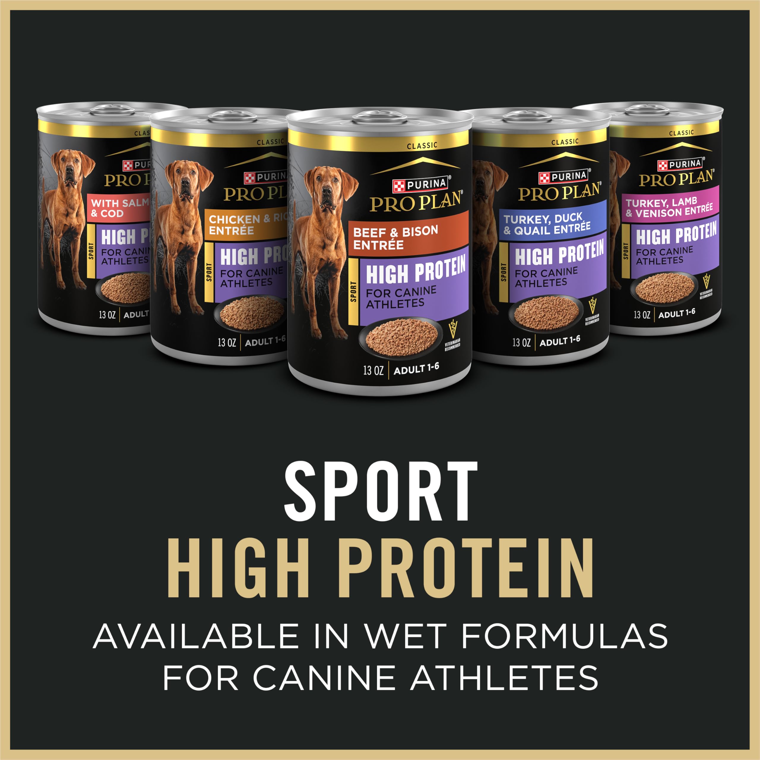 Purina Pro Plan Active 27/17 SPORT lean muscle emphasis at mealtime.