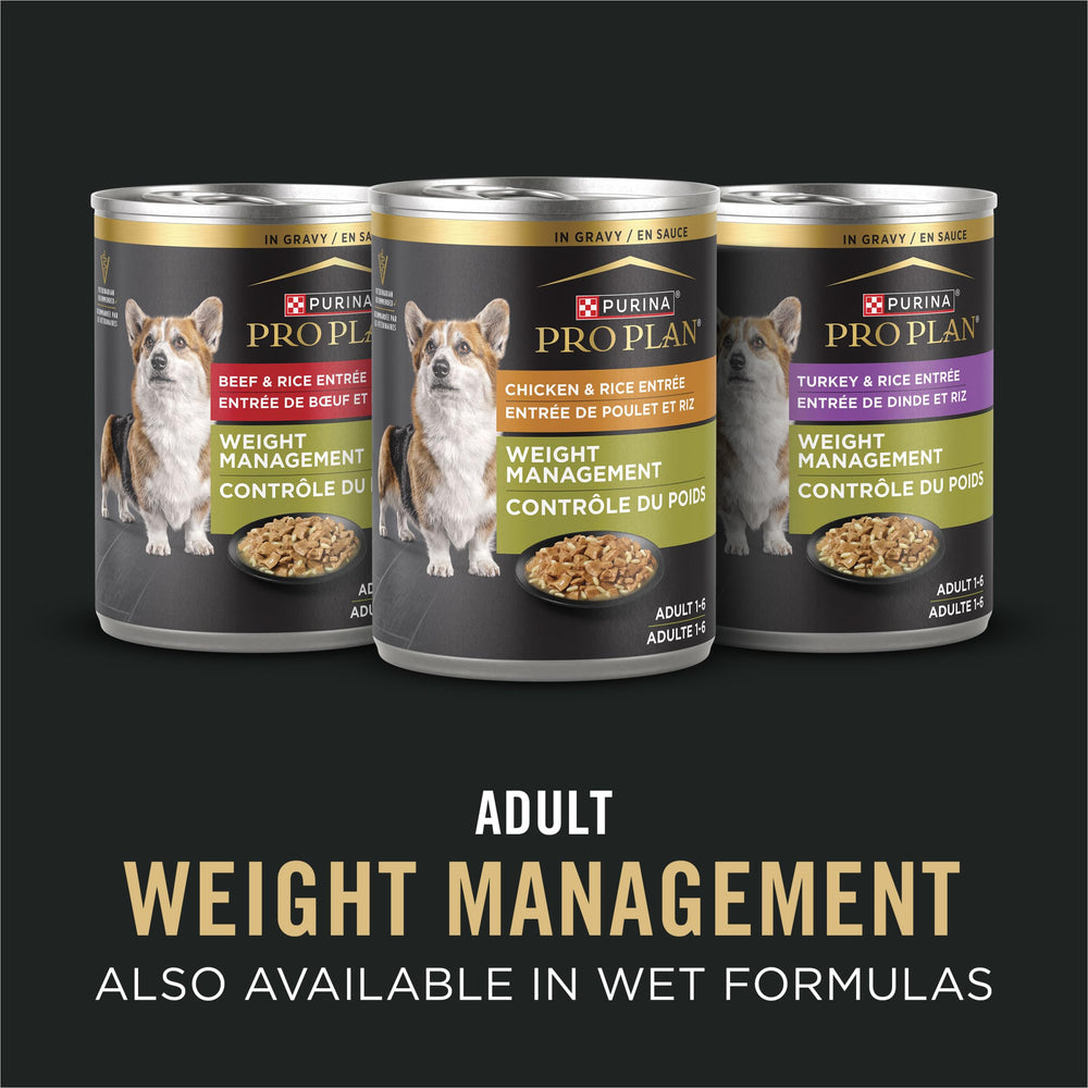 Purina Pro Plan Adult 7 Plus Weight Management prebiotic fiber supports digestion.