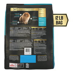 Purina Pro Plan AdvantEDGE salmon kibble close-up emphasizing highly digestible formula with prebiotics and probiotics.