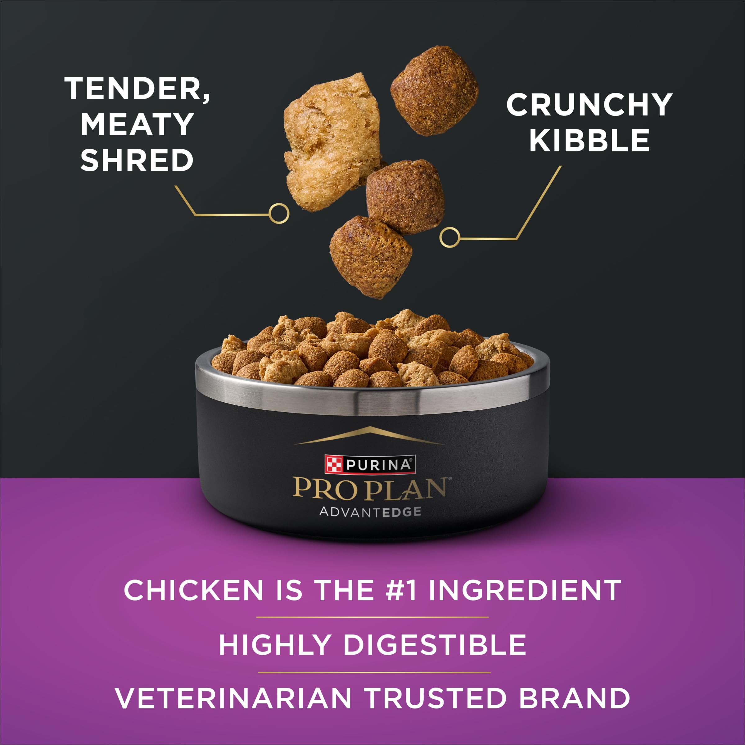 Purina Pro Plan AdvantEDGE kibble texture image shows varied textures for seniors