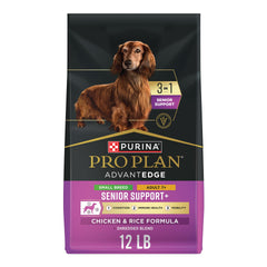Purina Pro Plan AdvantEDGE Senior Support Plus bag for small breeds, emphasizing 3-in-1 care