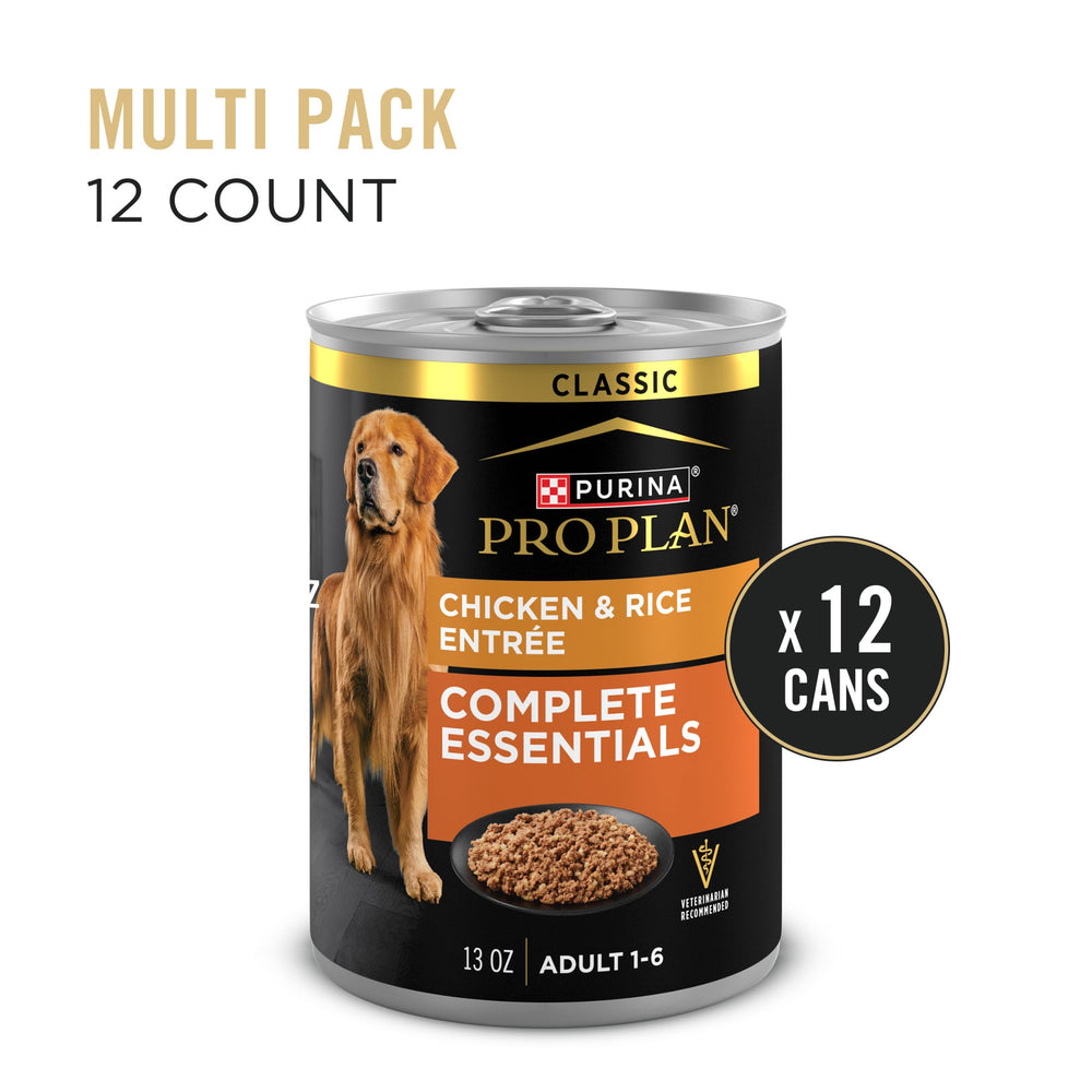 Purina Pro Plan Complete Essentials Classic Pate with chicken and rice in serving bowl, ready to serve.