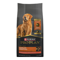 Purina Pro Plan Complete Essentials probiotics label indicating digestive and immune support for dogs.