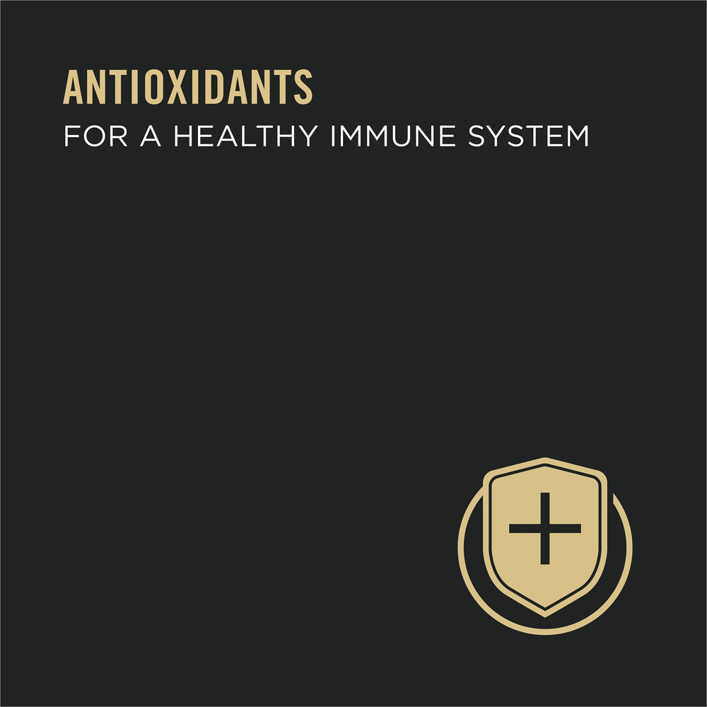 Purina Pro Plan complete essentials immune-support formula showcases antioxidants.
